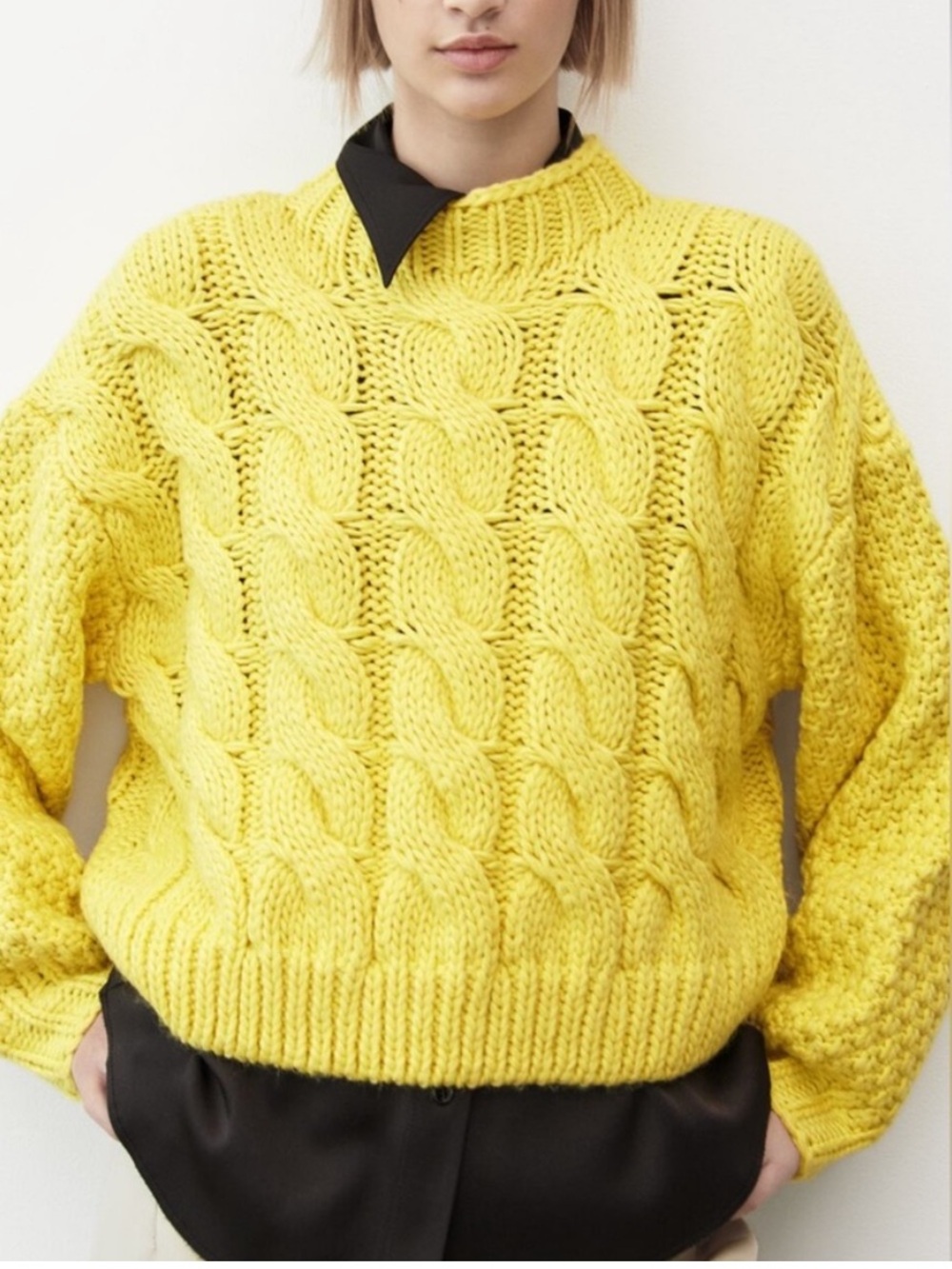 Bright Yellow Cable Knit Sweater by Zara | small